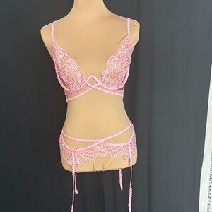 For Love And Lemons Pink Floral Lace Bra